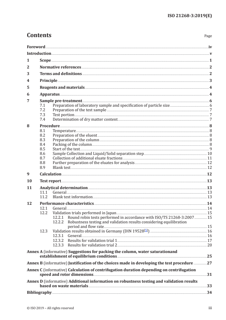 ISO 21268-3:2019 ISO 21268-3:2019 - Soil quality — Leaching procedures for subsequent chemical and ecotoxicological testing of soil and soil-like materials — Part 3: Up-flow percolation test/4/2019 - Page 3 preview