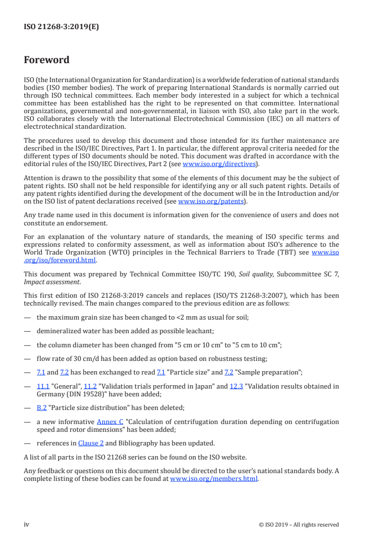 ISO 21268-3:2019 ISO 21268-3:2019 - Soil quality — Leaching procedures for subsequent chemical and ecotoxicological testing of soil and soil-like materials — Part 3: Up-flow percolation test/4/2019 - Page 4 preview