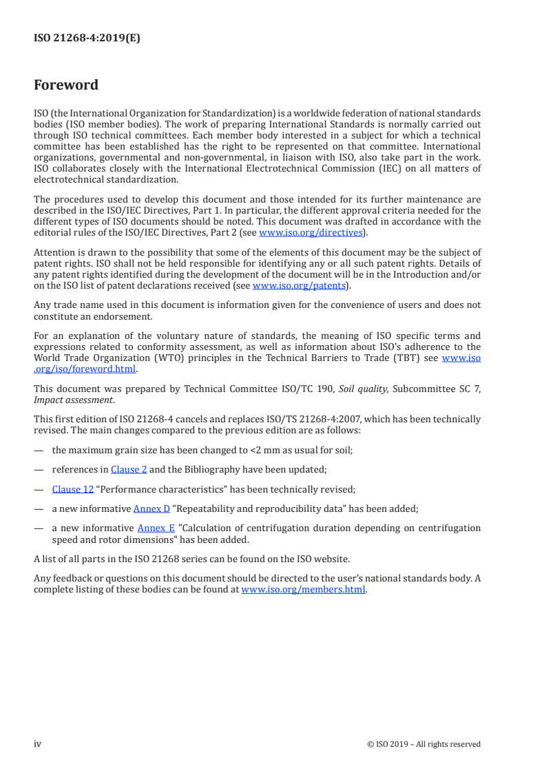 ISO 21268-4:2019 ISO 21268-4:2019 - Soil quality — Leaching procedures for subsequent chemical and ecotoxicological testing of soil and soil-like materials — Part 4: Influence of pH on leaching with initial acid/base addition/13/2019 - Page 4 preview