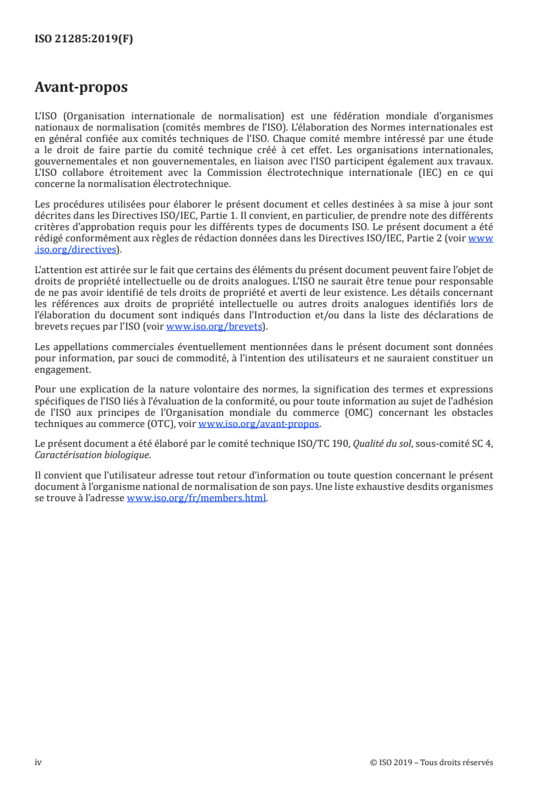 ISO 21285:2019 ISO 21285:2019 - Qualité du sol — Inhibition de la reproduction de l'acarien prédateur (Hypoaspis aculeifer) par des contaminants du sol/26/2019 - Page 4 preview