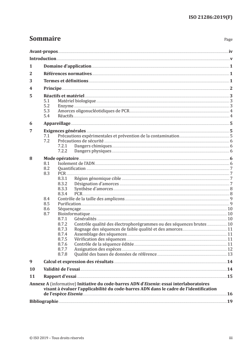 ISO 21286:2019 ISO 21286:2019 - Qualité du sol — Identification des espèces par codes-barres ADN dans les essais d'écotoxicologie/20/2019 - Page 3 preview