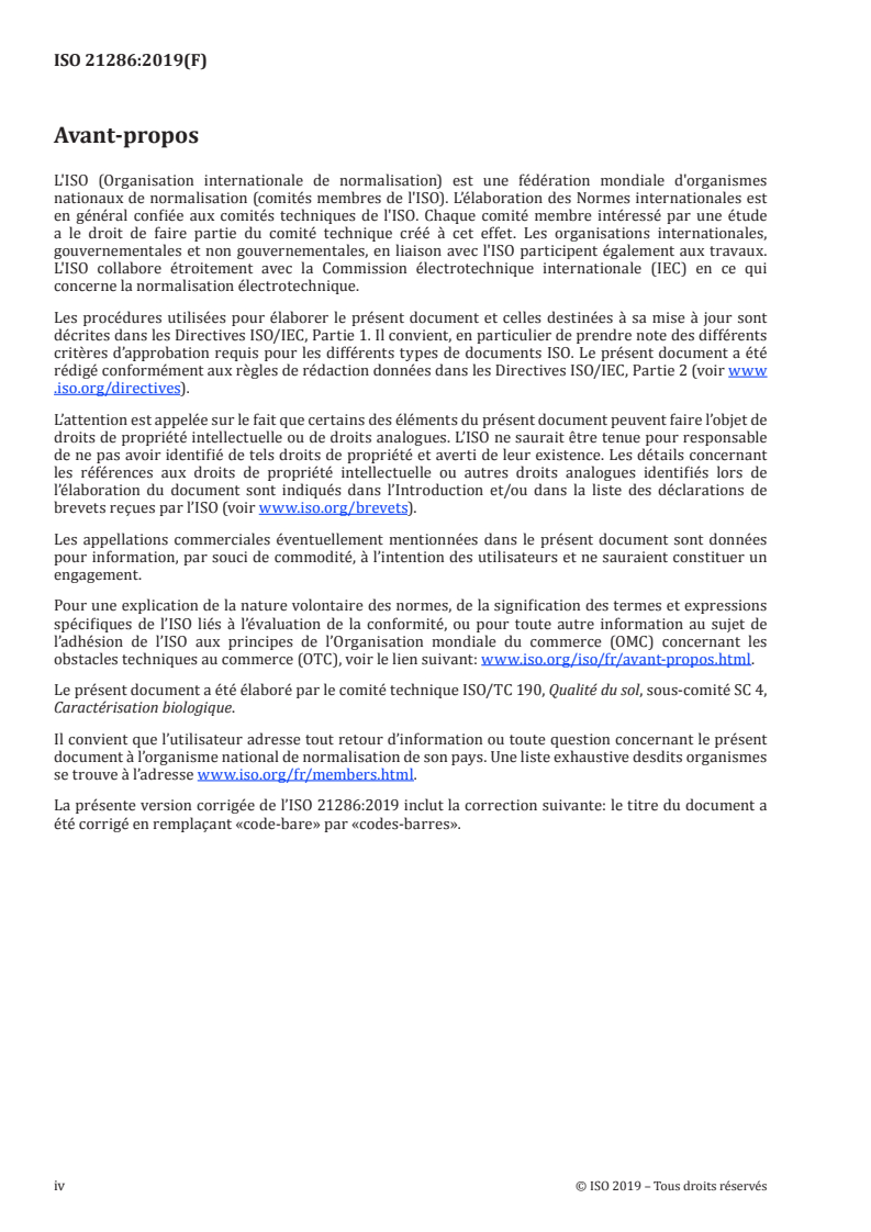 ISO 21286:2019 ISO 21286:2019 - Qualité du sol — Identification des espèces par codes-barres ADN dans les essais d'écotoxicologie/20/2019 - Page 4 preview
