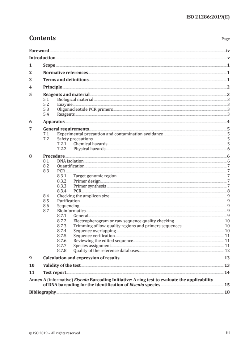 ISO 21286:2019 ISO 21286:2019 - Soil quality — Identification of ecotoxicological test species by DNA barcoding/27/2019 - Page 3 preview