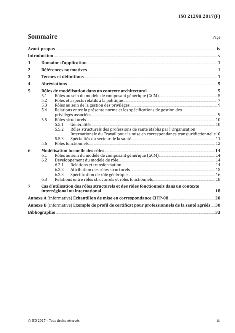 ISO 21298:2017 ISO 21298:2017 - Informatique de santé — Rôles fonctionnels et structurels/14/2017 - Page 3 preview