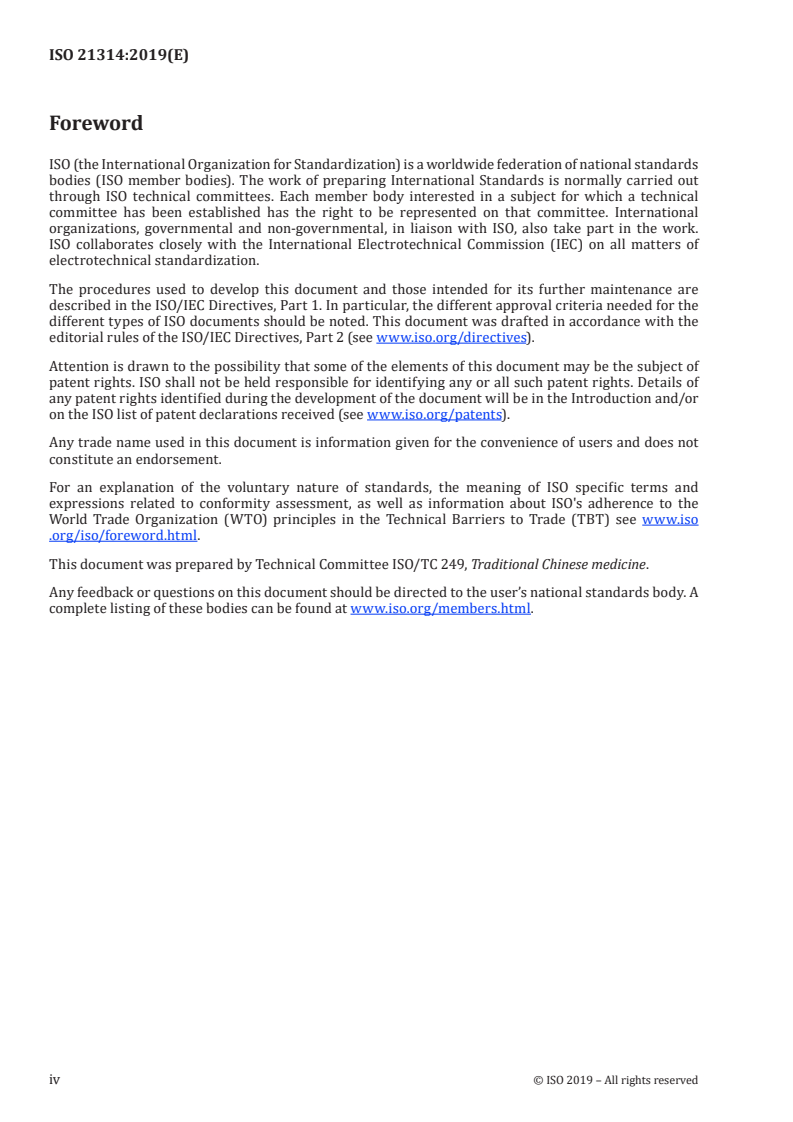 ISO 21314:2019 ISO 21314:2019 - Traditional Chinese medicine — Salvia miltiorrhiza root and rhizome/19/2019 - Page 4 preview