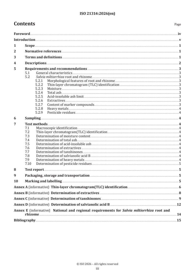 ISO 21314:2026 ISO 21314:2026 - Traditional Chinese medicine — Salvia miltiorrhiza root and rhizome - Page 3 preview