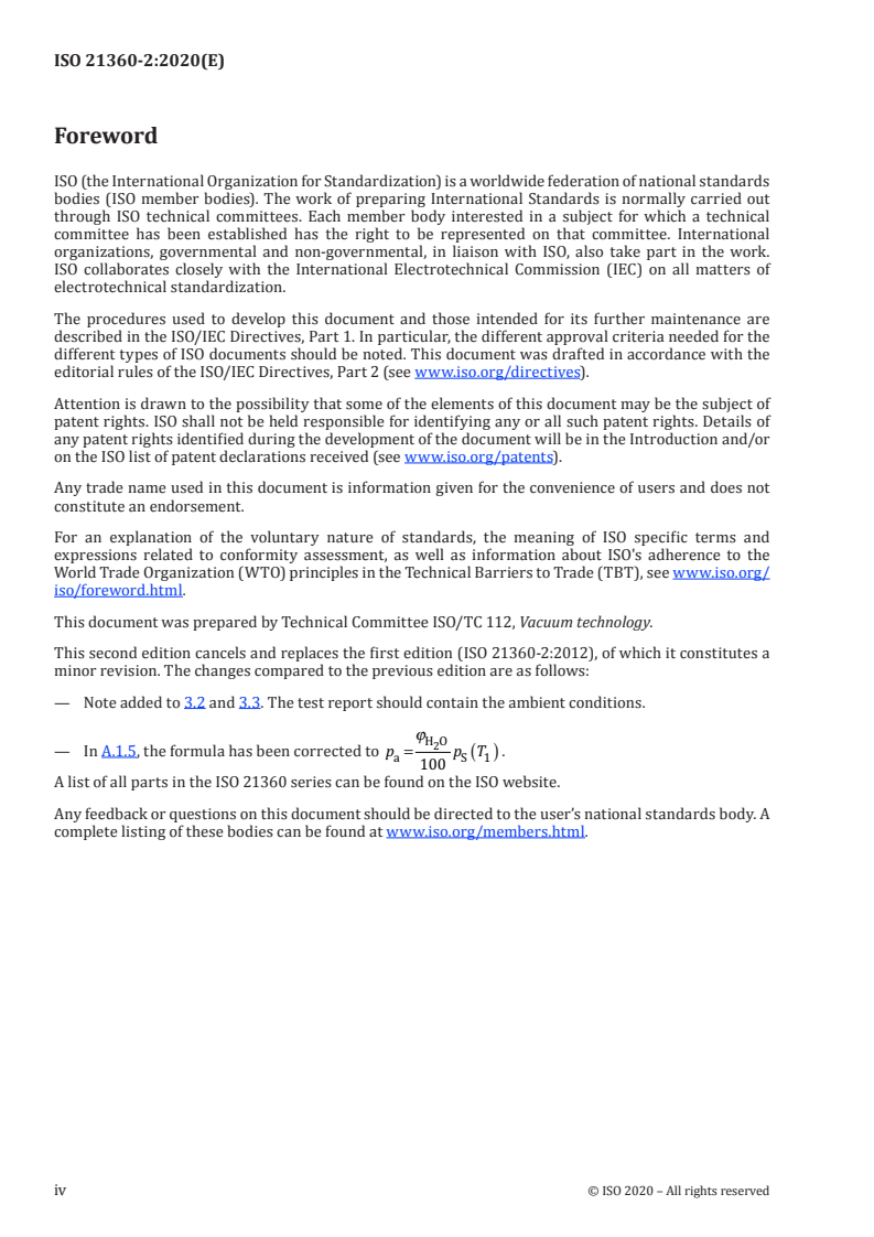 ISO 21360-2:2020 ISO 21360-2:2020 - Vacuum technology — Standard methods for measuring vacuum-pump performance — Part 2: Positive displacement vacuum pumps/15/2020 - Page 4 preview