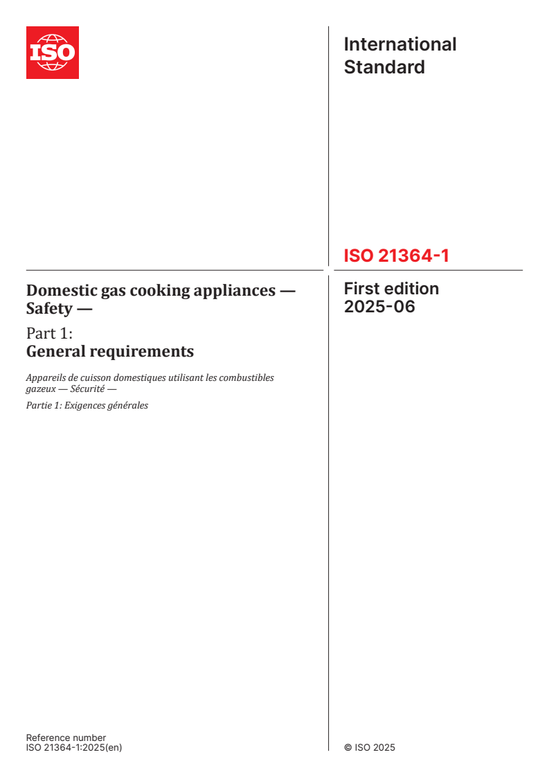 ISO 21364-1:2025 - Domestic gas cooking appliances — Safety — Part 1: General requirements
Released:3. 06. 2025