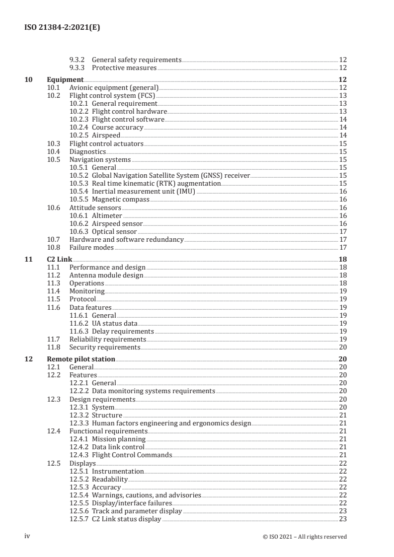 ISO 21384-2:2021 ISO 21384-2:2021 - Unmanned aircraft systems — Part 2: UAS components
Released:12/10/2021 - Page 4 preview