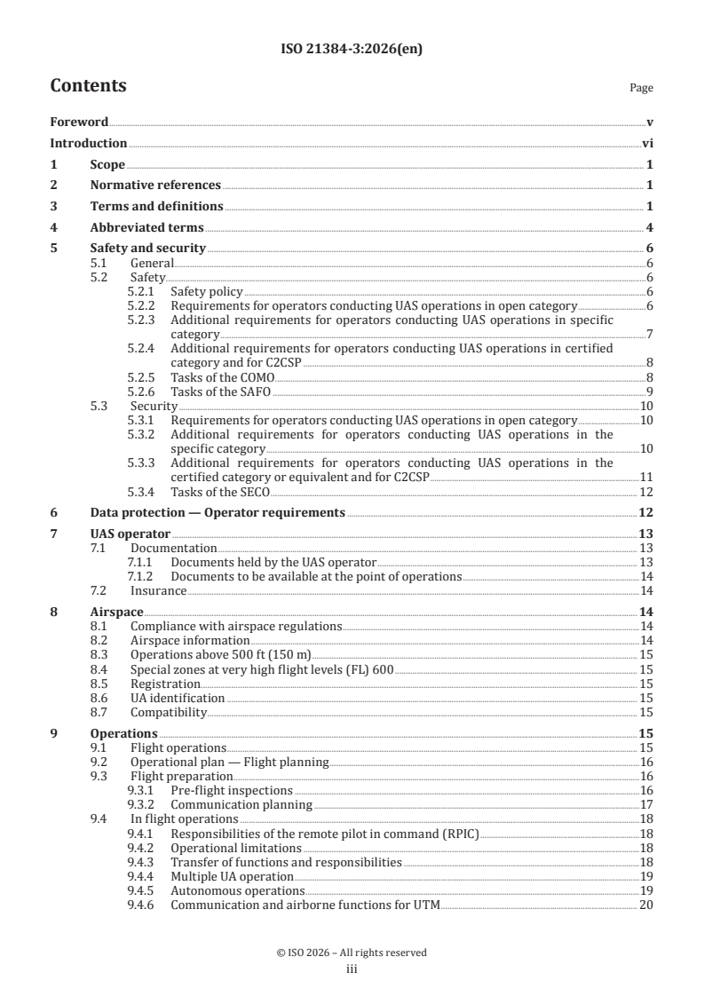 ISO 21384-3:2026 ISO 21384-3:2026 - Uncrewed aircraft systems — Part 3: Operational procedures - Page 3 preview