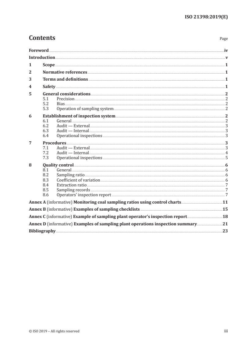ISO 21398:2019 ISO 21398:2019 - Hard coal and coke — Guidance to the inspection of mechanical sampling systems/15/2019 - Page 3 preview