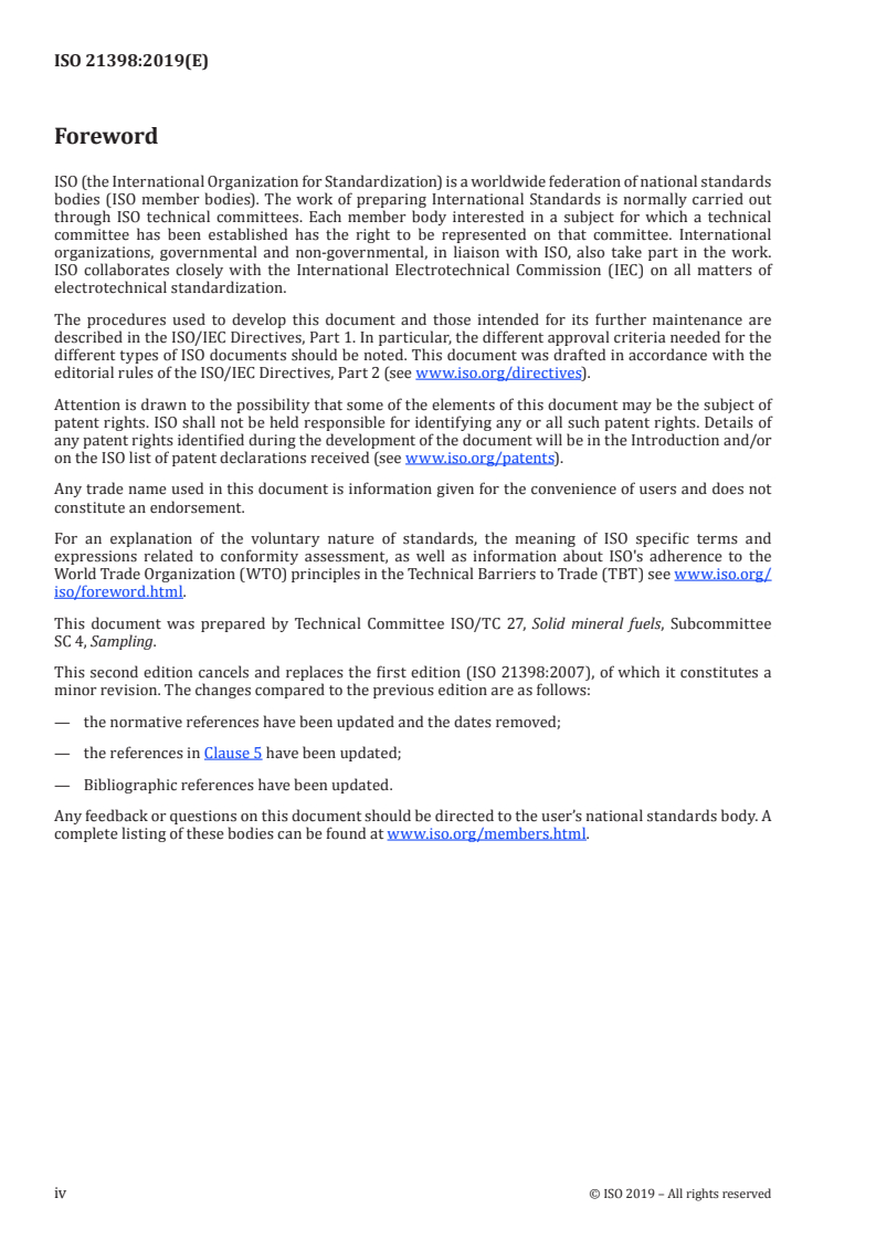 ISO 21398:2019 ISO 21398:2019 - Hard coal and coke — Guidance to the inspection of mechanical sampling systems/15/2019 - Page 4 preview