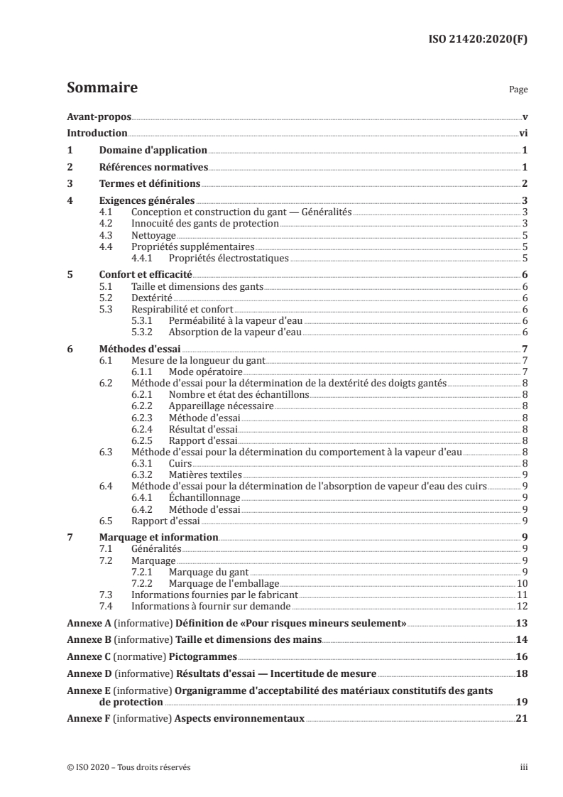 ISO 21420:2020 ISO 21420:2020 - Gants de protection — Exigences générales et méthodes d’essai/17/2020 - Page 3 preview