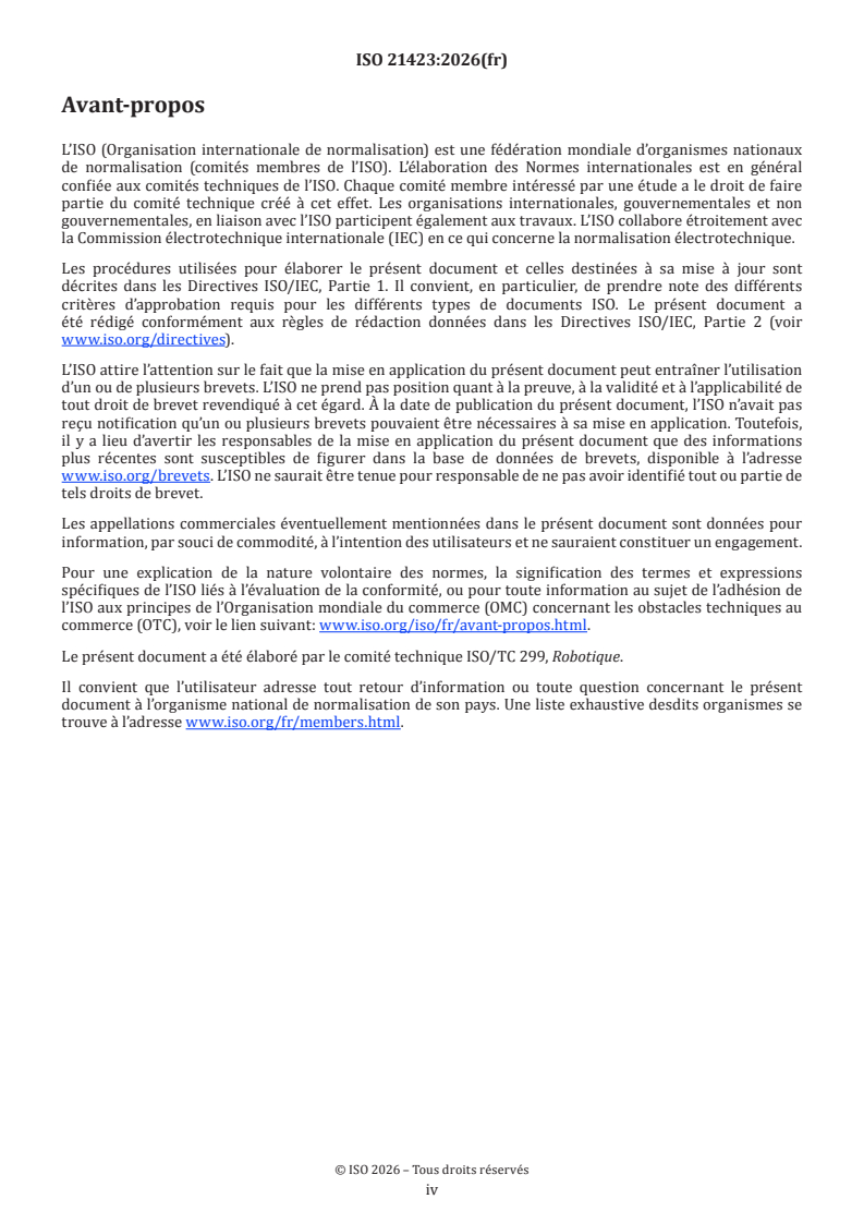 ISO 21423:2026 ISO 21423:2026 - Robotique — Robots mobiles industriels — Communications et interopérabilité - Page 4 preview