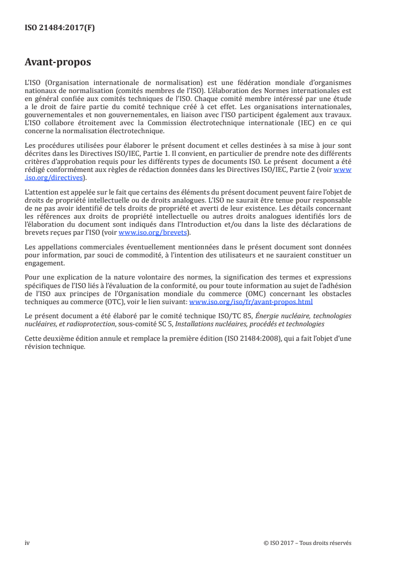 ISO 21484:2017 ISO 21484:2017 - Énergie nucléaire — Technologie du combustible — Détermination du rapport O/M dans les pastilles MOX par la méthode gravimétrique/24/2017 - Page 4 preview