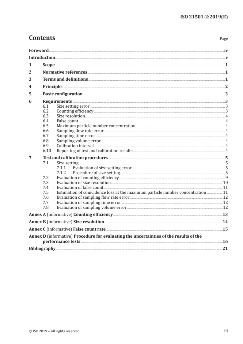 ISO 21501-2:2019 ISO 21501-2:2019 - Determination of particle size distribution — Single particle light interaction methods — Part 2: Light scattering liquid-borne particle counter/21/2019 - Page 3 preview