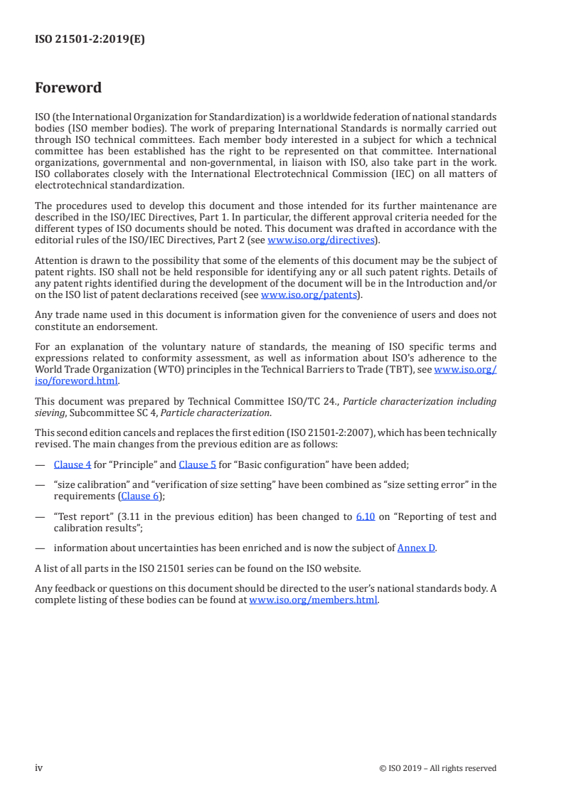 ISO 21501-2:2019 ISO 21501-2:2019 - Determination of particle size distribution — Single particle light interaction methods — Part 2: Light scattering liquid-borne particle counter/21/2019 - Page 4 preview