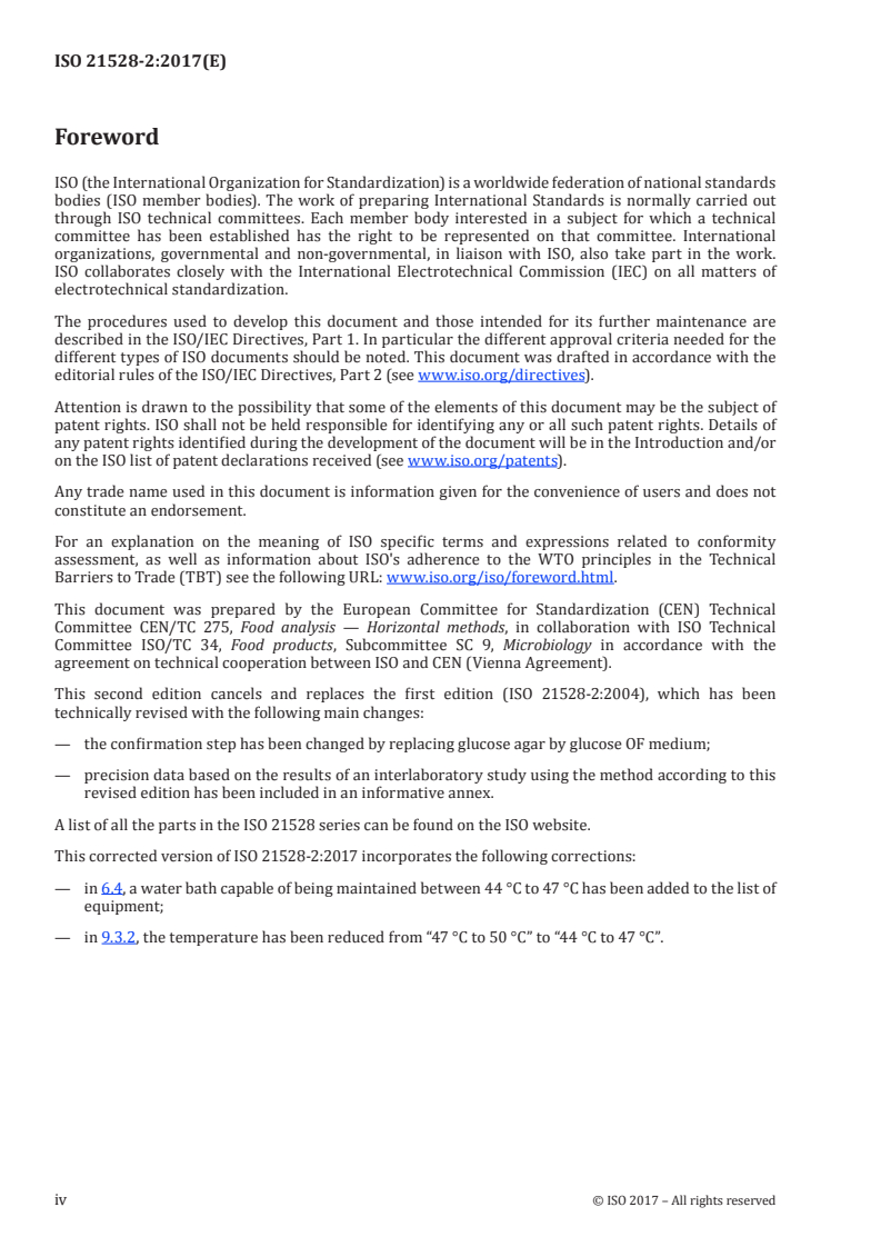 ISO 21528-2:2017 ISO 21528-2:2017 - Microbiology of the food chain — Horizontal method for the detection and enumeration of Enterobacteriaceae — Part 2: Colony-count technique/16/2018 - Page 4 preview