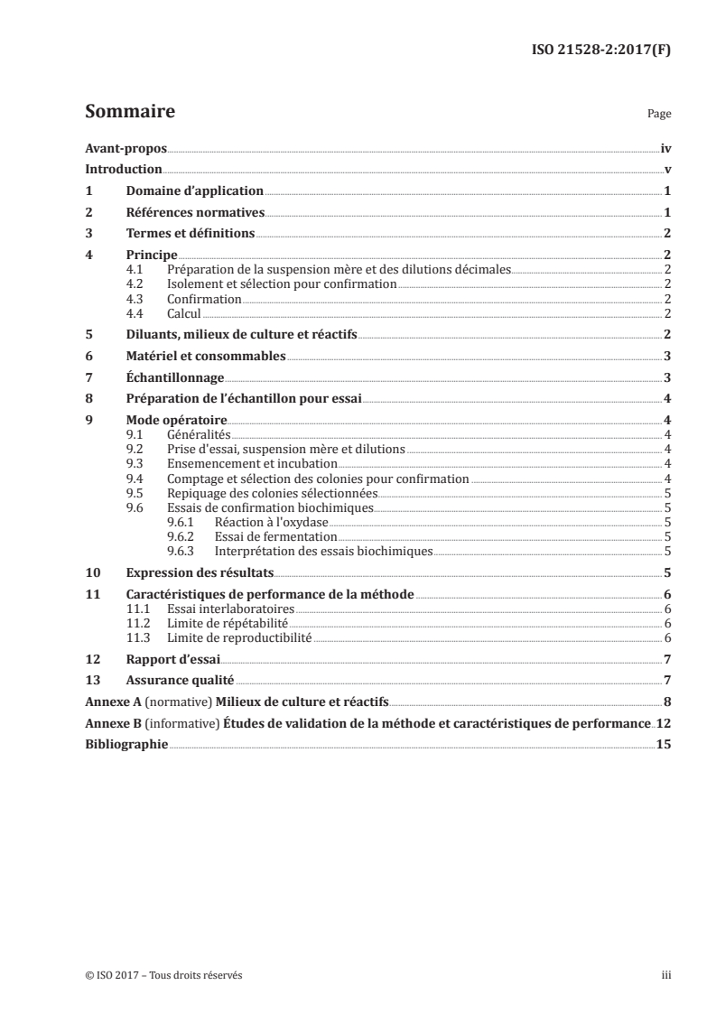 ISO 21528-2:2017 ISO 21528-2:2017 - Microbiologie de la chaîne alimentaire — Méthode horizontale pour la recherche et le dénombrement des Enterobacteriaceae — Partie 2: Technique par comptage des colonies/16/2018 - Page 3 preview