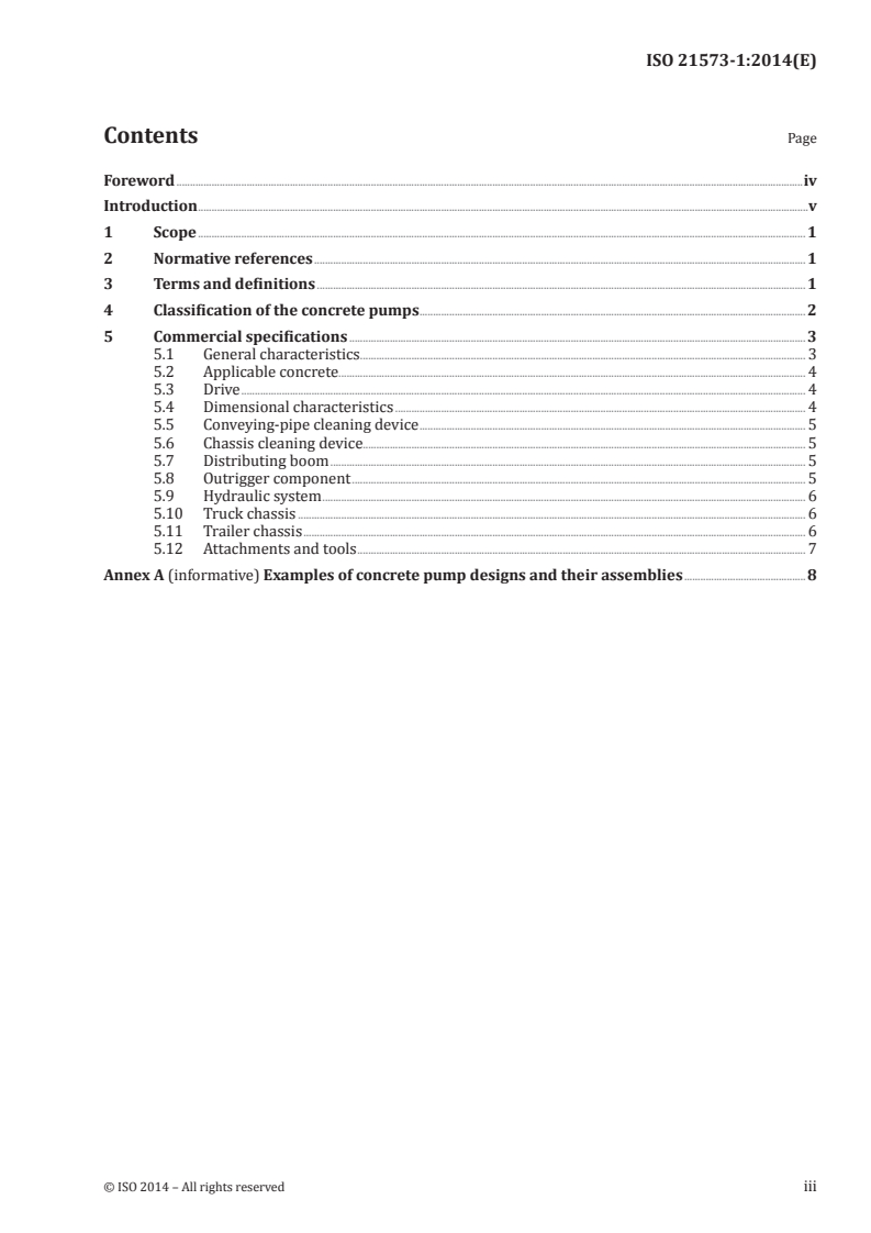 ISO 21573-1:2014 ISO 21573-1:2014 - Building construction machinery and equipment — Concrete pumps — Part 1: Terminology and commercial specifications/4/2014 - Page 3 preview