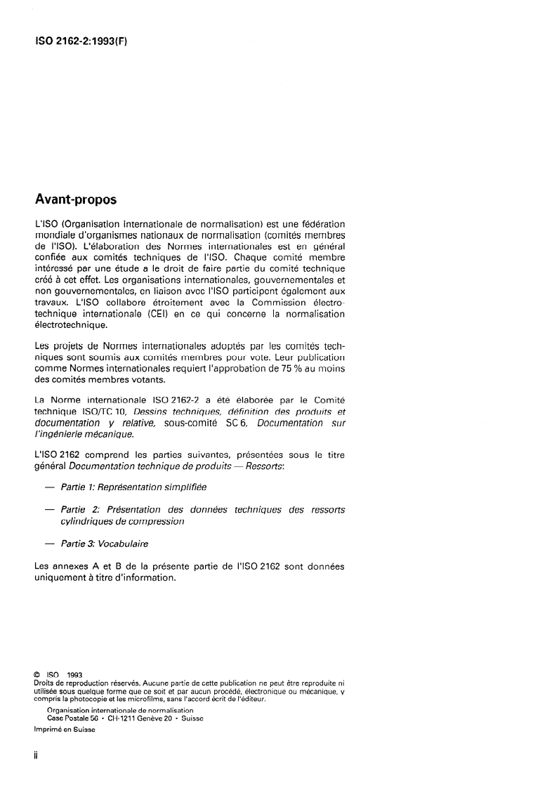 SIST ISO 2162-2:1995 ISO 2162-2:1993 - Documentation technique de produits — Ressorts — Partie 2: Présentation des données techniques des ressorts cylindriques de compression/25/1993 - Page 2 preview