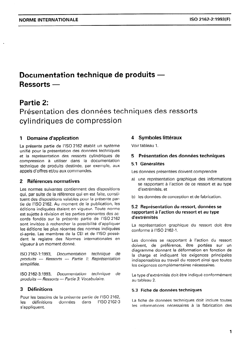SIST ISO 2162-2:1995 ISO 2162-2:1993 - Documentation technique de produits — Ressorts — Partie 2: Présentation des données techniques des ressorts cylindriques de compression/25/1993 - Page 3 preview