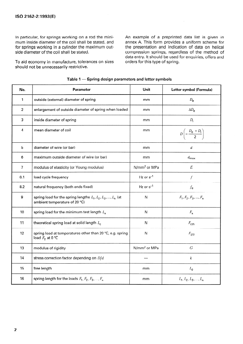 SIST ISO 2162-2:1995 ISO 2162-2:1993 - Technical product documentation — Springs — Part 2: Presentation of data for cylindrical helical compression springs/25/1993 - Page 4 preview