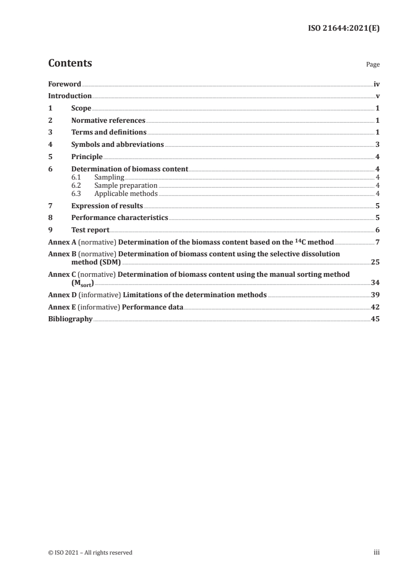 ISO 21644:2021 ISO 21644:2021 - Solid recovered fuels — Methods for the determination of biomass content/25/2021 - Page 3 preview