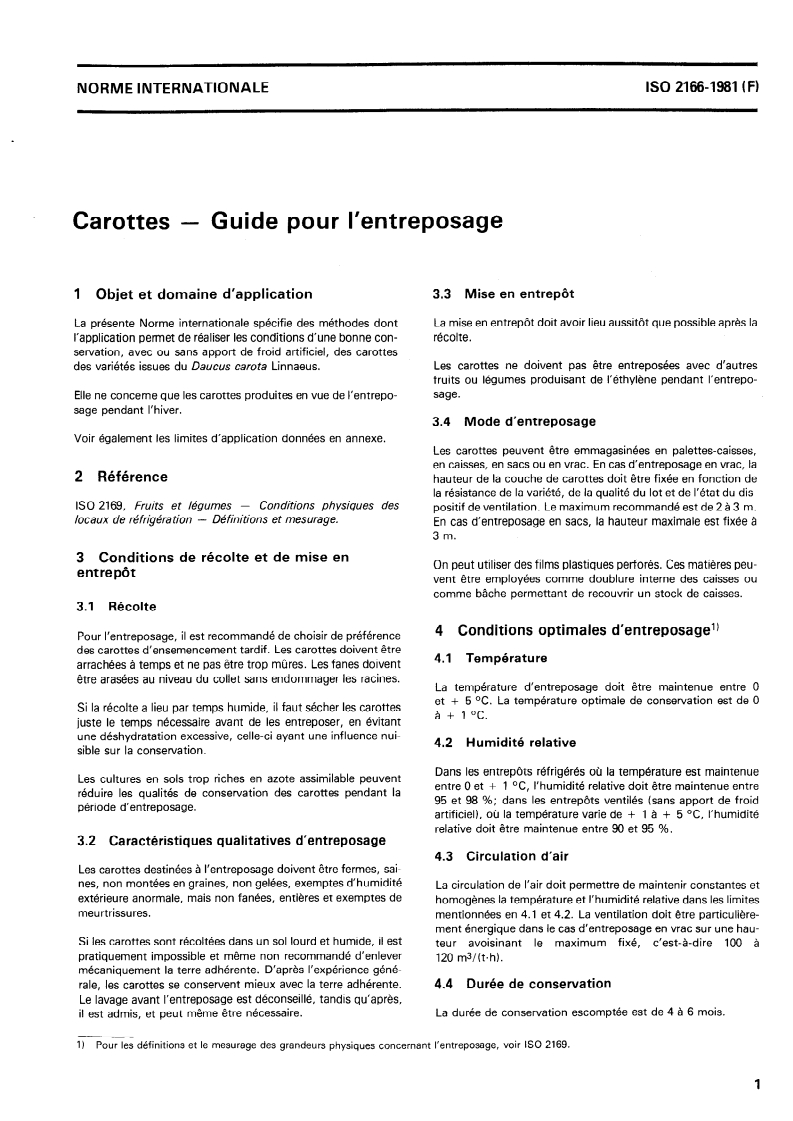 ISO 2166:1981 ISO 2166:1981 - Carottes — Guide pour l'entreposage/1/1981 - Page 3 preview