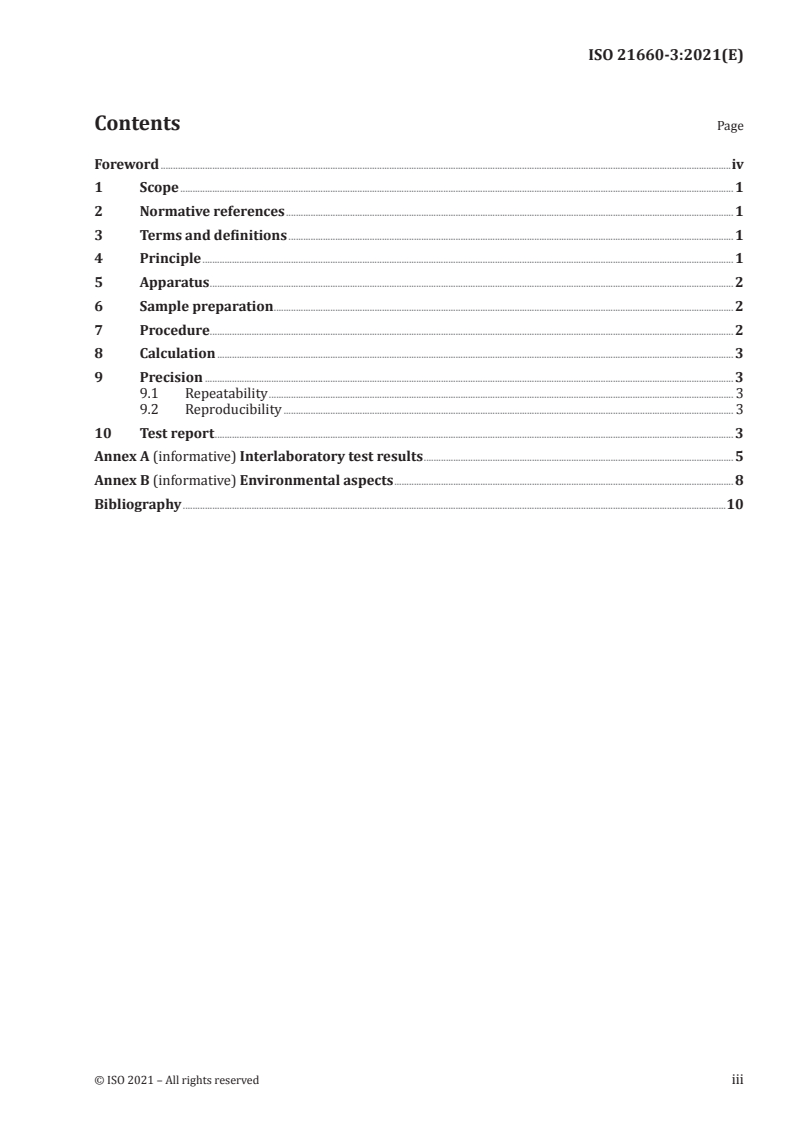 ISO 21660-3:2021 ISO 21660-3:2021 - Solid recovered fuels — Determination of moisture content using the oven dry method — Part 3: Moisture in general analysis sample/4/2021 - Page 3 preview