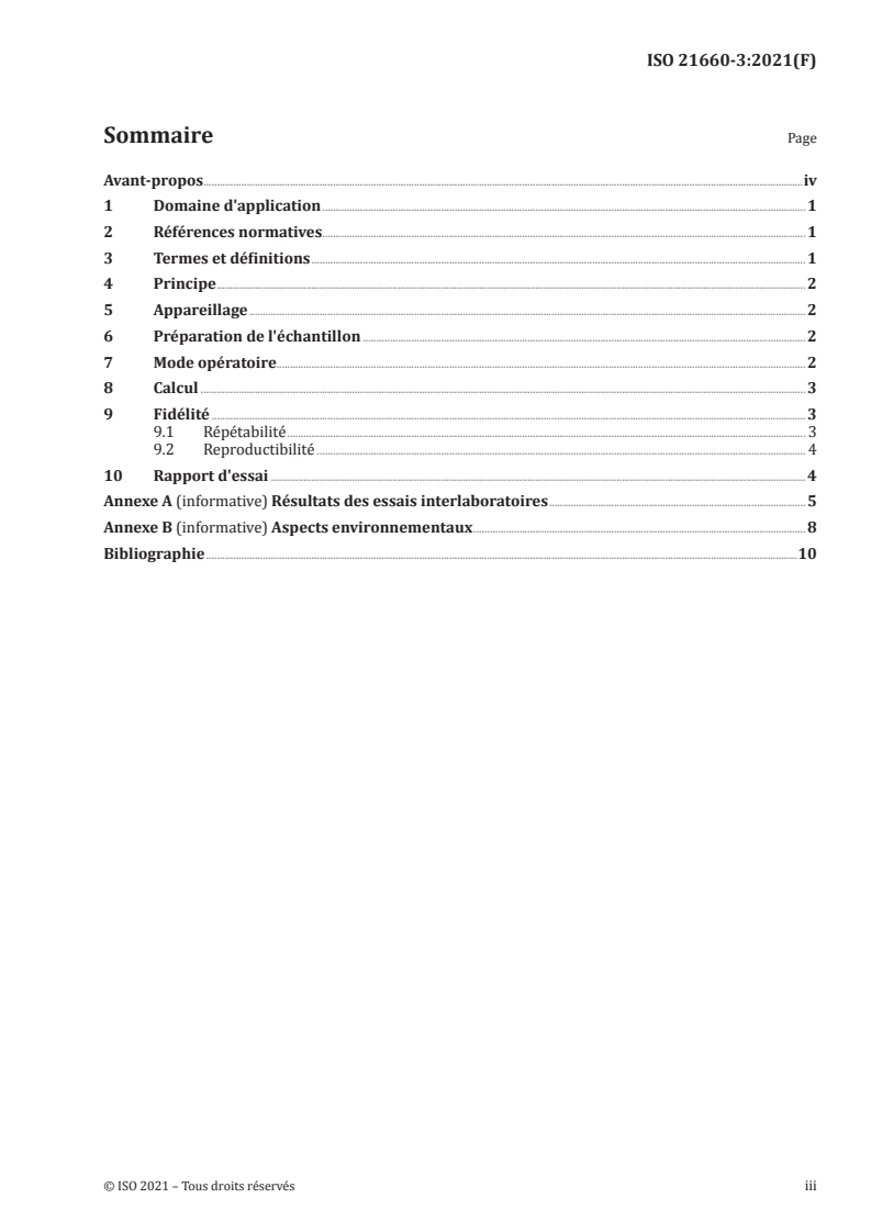 ISO 21660-3:2021 ISO 21660-3:2021 - Combustibles solides de récupération — Détermination de l'humidité par la méthode de séchage à l'étuve — Partie 3: Humidité de l'échantillon pour analyse générale/4/2021 - Page 3 preview