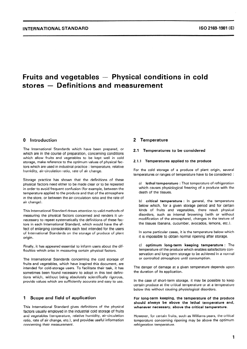 SIST ISO 2169:1996 ISO 2169:1981 - Fruits and vegetables — Physical conditions in cold stores — Definitions and measurement/1/1981 - Page 3 preview