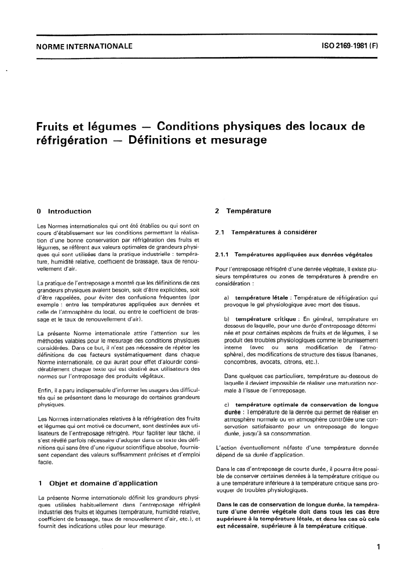 SIST ISO 2169:1996 ISO 2169:1981 - Fruits et légumes — Conditions physiques des locaux de réfrigération — Définitions et mesurage/1/1981 - Page 3 preview