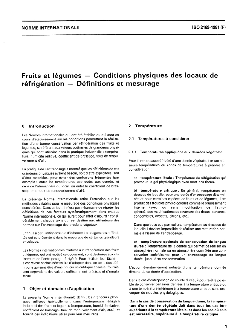 SIST ISO 2169:1996 ISO 2169:1981 - Fruits et légumes — Conditions physiques des locaux de réfrigération — Définitions et mesurage/1/1981 - Page 3 preview