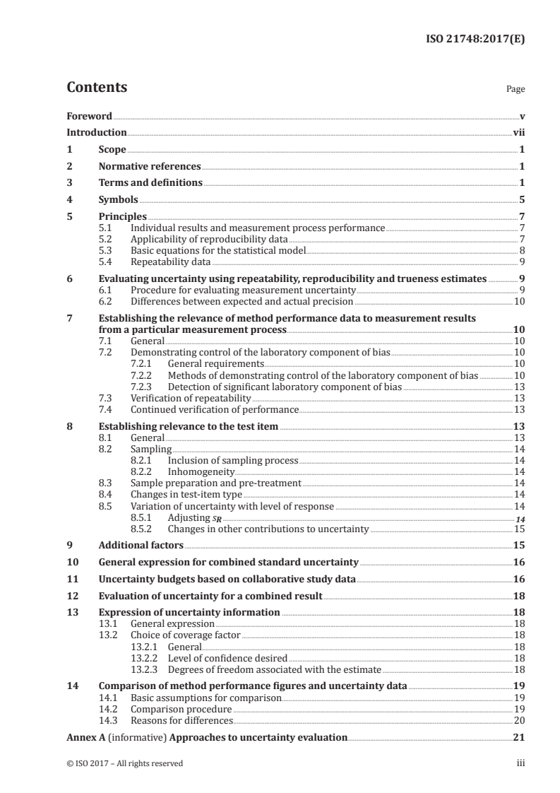 SIST ISO 21748:2017 ISO 21748:2017 - Guidance for the use of repeatability, reproducibility and trueness estimates in measurement uncertainty evaluation/24/2017 - Page 3 preview