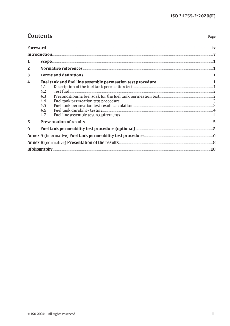 ISO 21755-2:2020 ISO 21755-2:2020 - Motorcycles — Measurement method for evaporative emissions — Part 2: Permeation test procedure/28/2020 - Page 3 preview
