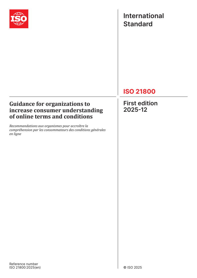 ISO 21800:2025 ISO 21800:2025 - Guidance for organizations to increase consumer understanding of online terms and conditions
Released:12. 12. 2025