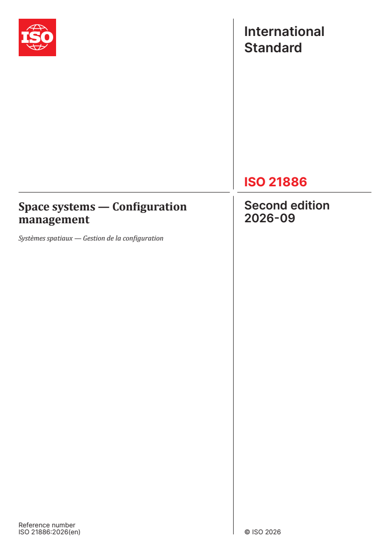 ISO 21886:2026 ISO 21886:2026 - Space systems — Configuration management - Page 1 preview