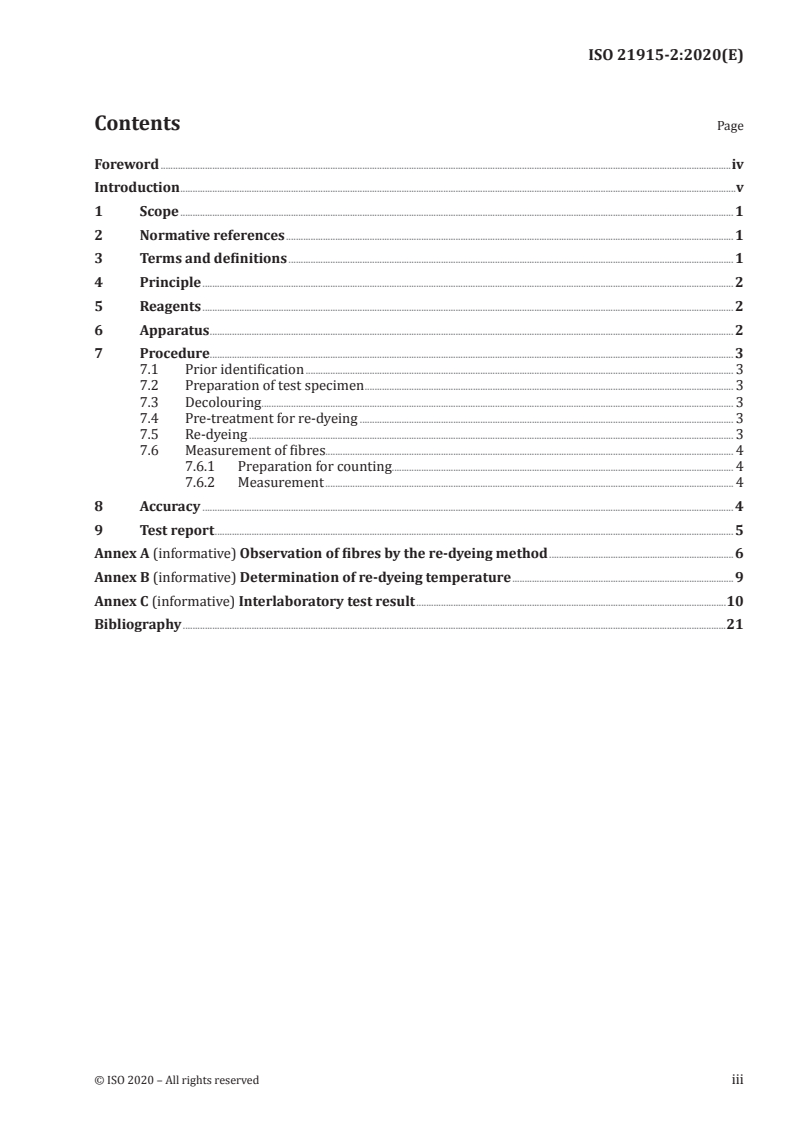 ISO 21915-2:2020 ISO 21915-2:2020 - Textiles — Qualitative and quantitative analysis of some cellulose fibres (lyocell, cupro) and their blends — Part 2: Blend quantification using light microscopy method/27/2020 - Page 3 preview
