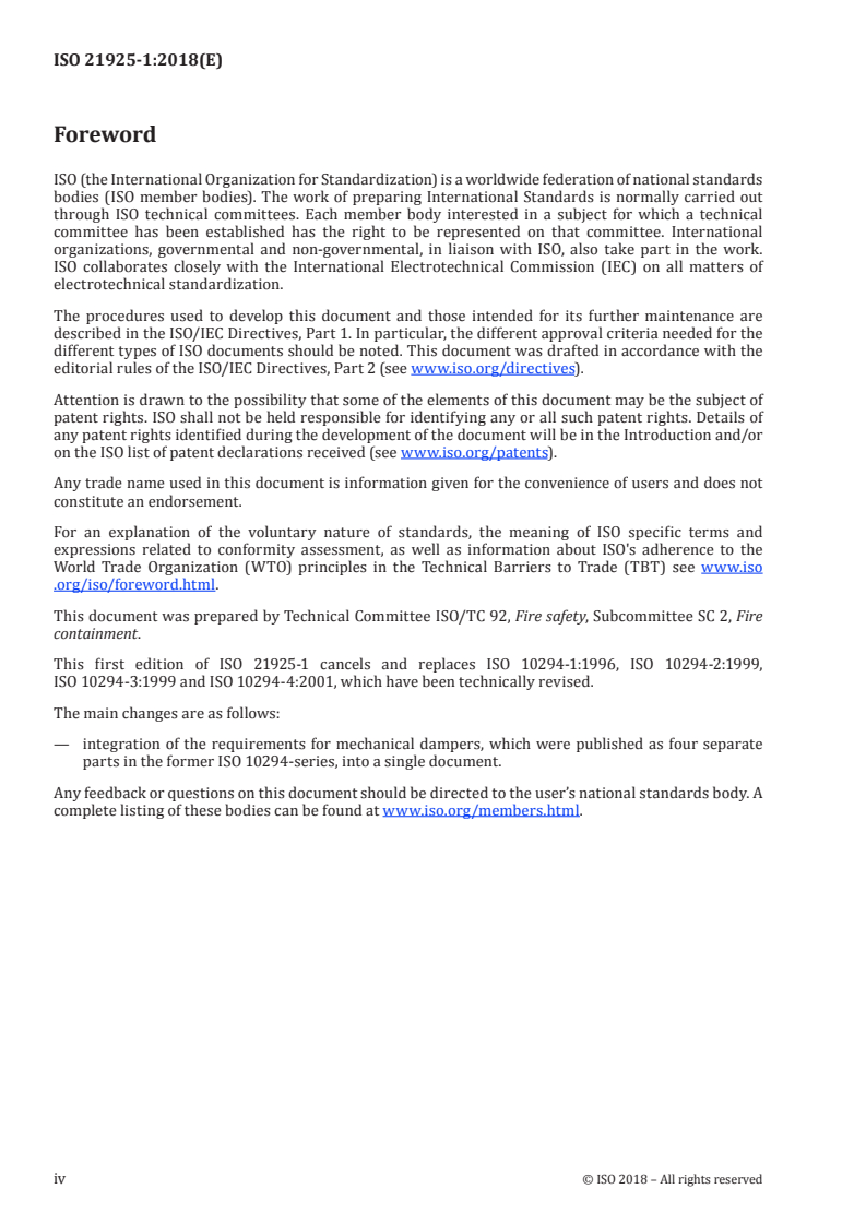 ISO 21925-1:2018 ISO 21925-1:2018 - Fire resistance tests — Fire dampers for air distribution systems — Part 1: Mechanical dampers/28/2018 - Page 4 preview