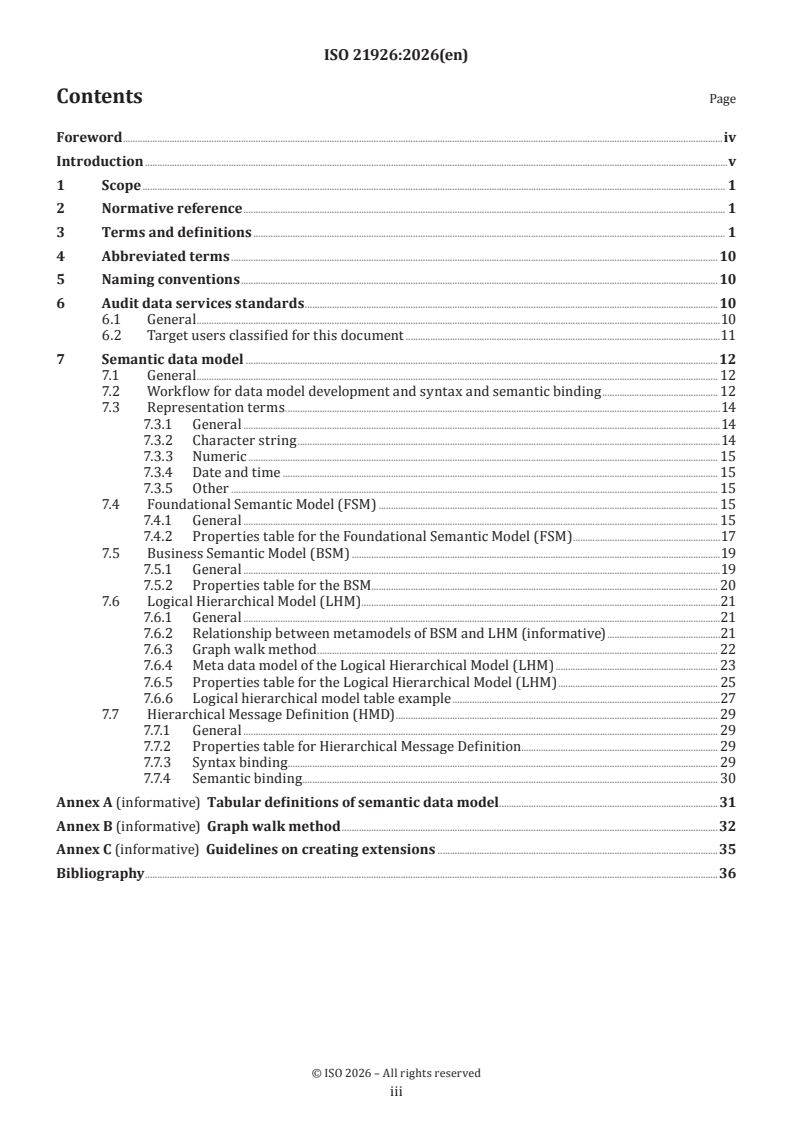 ISO 21926:2026 ISO 21926:2026 - Semantic data model for audit data services - Page 3 preview