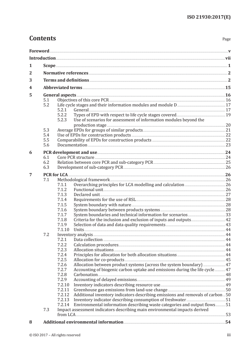 ISO 21930:2017 ISO 21930:2017 - Sustainability in buildings and civil engineering works — Core rules for environmental product declarations of construction products and services/31/2017 - Page 3 preview