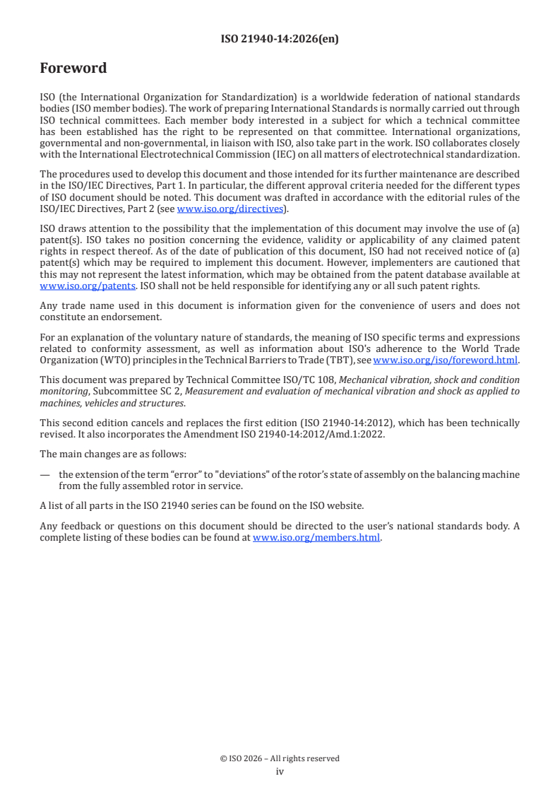 ISO 21940-14:2026 ISO 21940-14:2026 - Mechanical vibration — Rotor balancing — Part 14: Procedures for assessing balance errors - Page 4 preview