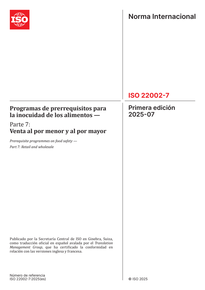 ISO 22002-7:2025 ISO 22002-7:2025 - Prerequisite programmes on food safety — Part 7: Retail and wholesale - Page 1 preview