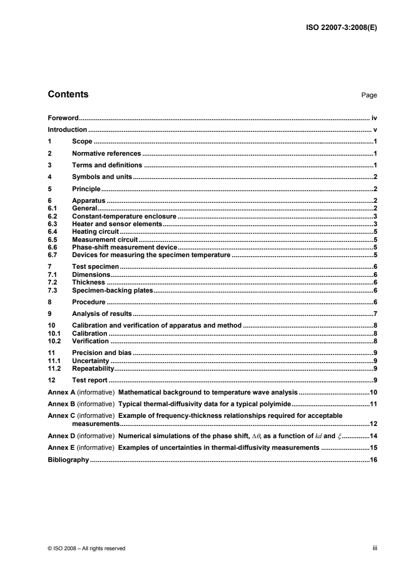 ISO 22007-3:2008 ISO 22007-3:2008 - Plastics — Determination of thermal conductivity and thermal diffusivity — Part 3: Temperature wave analysis method/8/2008 - Page 3 preview