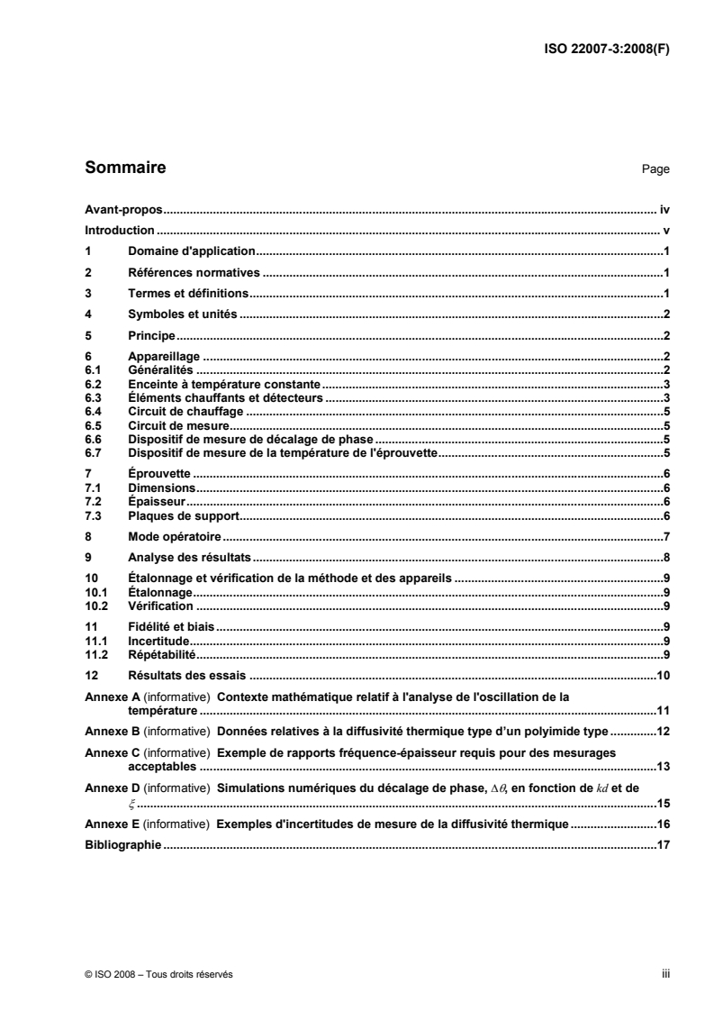 ISO 22007-3:2008 ISO 22007-3:2008 - Plastiques — Détermination de la conductivité thermique et de la diffusivité thermique — Partie 3: Méthode par analyse de l'oscillation de la température/8/2008 - Page 3 preview