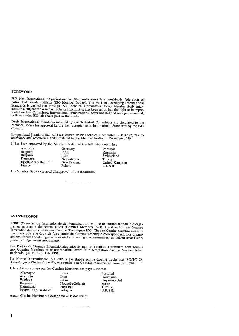ISO 2205:1975 ISO 2205:1975 - Textile machinery and accessories — Drafting arrangements for spinning machines — Terminology/1/1975 - Page 2 preview