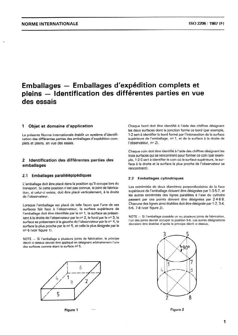 ISO 2206:1987 ISO 2206:1987 - Emballages — Emballages d'expédition complets et pleins — Identification des différentes parties en vue des essais/16/1987 - Page 3 preview