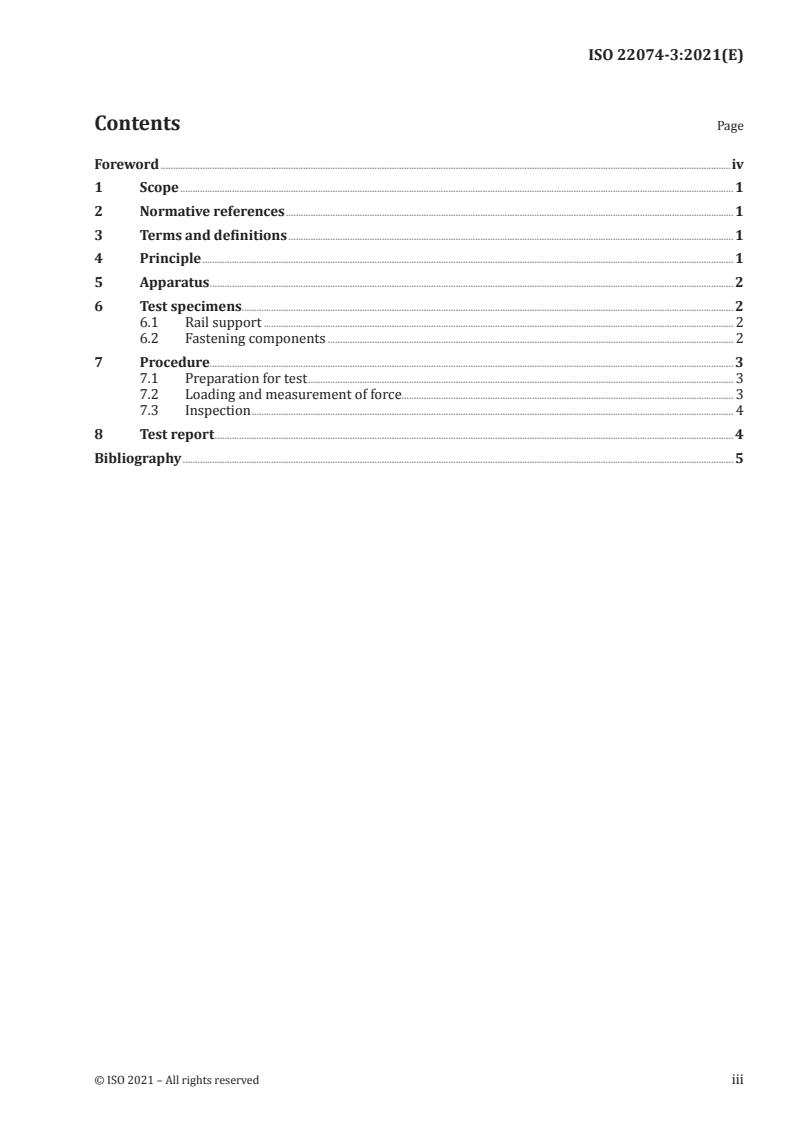 ISO 22074-3:2021 ISO 22074-3:2021 - Railway infrastructure — Rail fastening systems — Part 3: Proof load test method for pull-out resistance/15/2021 - Page 3 preview