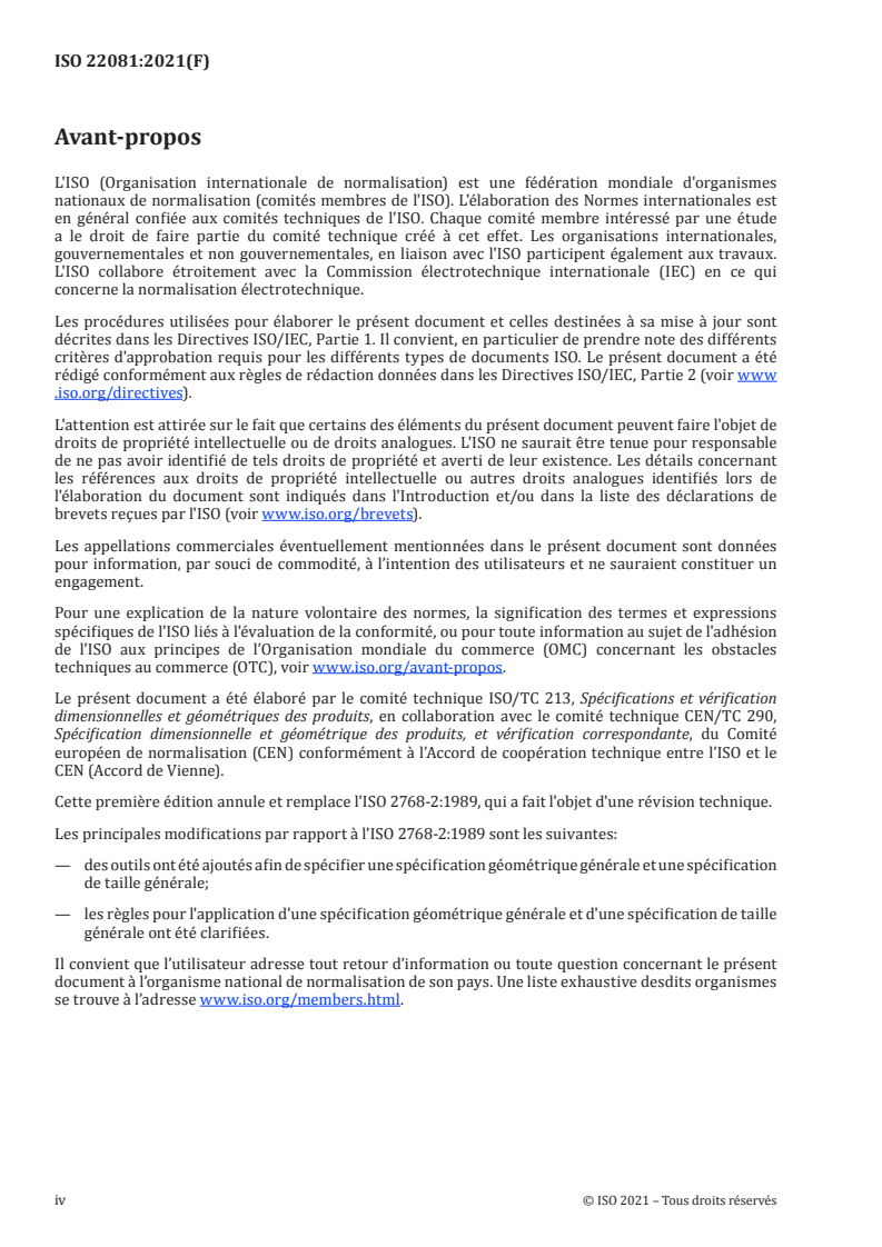 ISO 22081:2021 ISO 22081:2021 - Spécification géométrique des produits (GPS) — Tolérancement géométrique — Spécifications géométriques générales et spécifications de taille générales/4/2021 - Page 4 preview